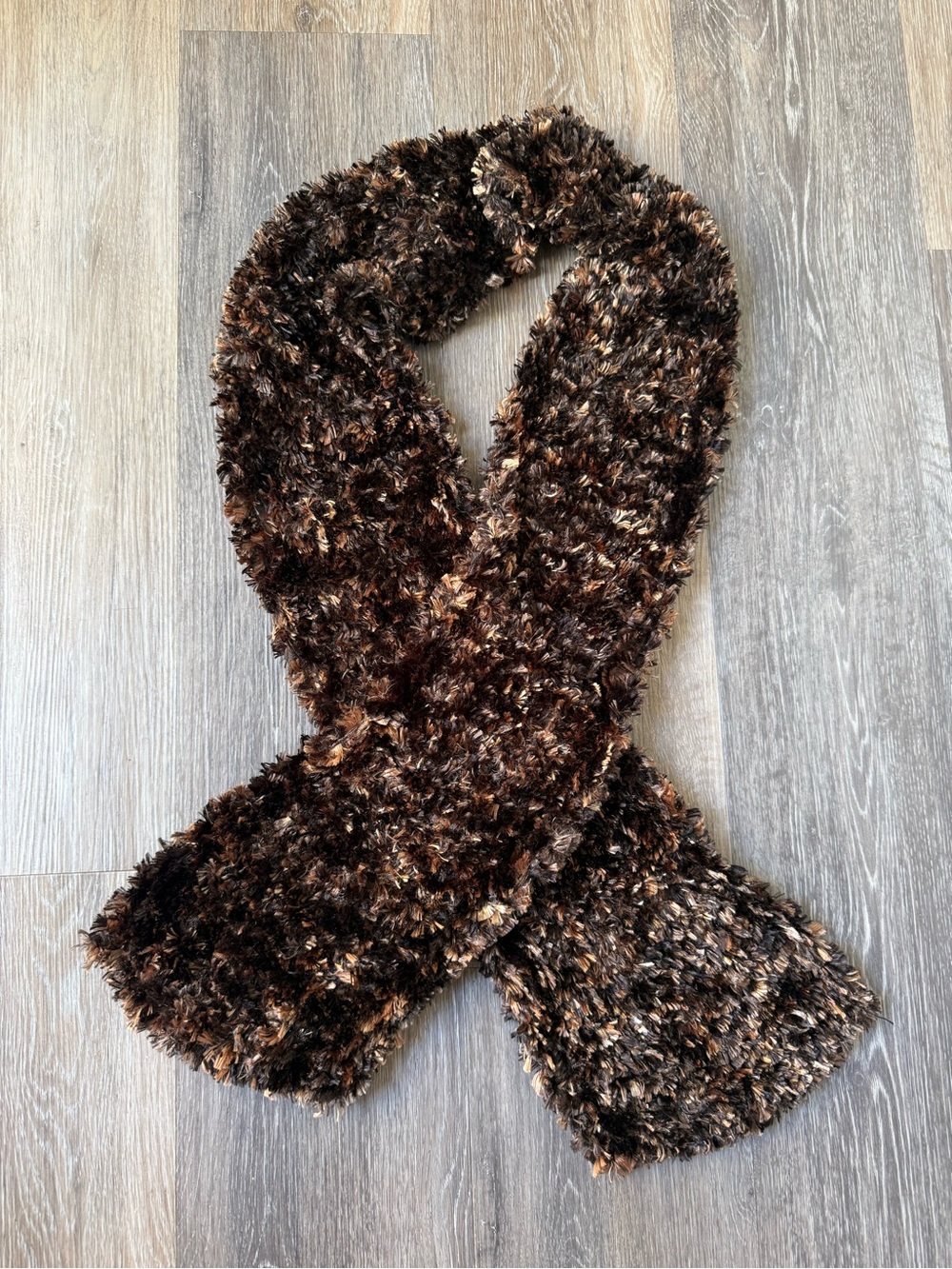 Plush Fuzzy Scarf in Chocolate Brown Multi
